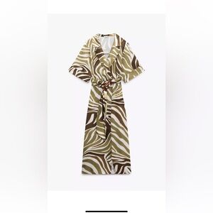 Zara Olive and White Zebra Print Long Sleeve Dress